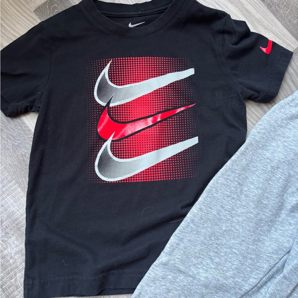 Nike Kids Black Tee with Red & Silver Swoosh Graphic and Gray Sweatpants - Picture 2 of 3